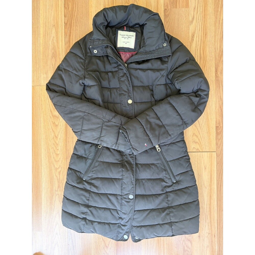 Tommy Hilfiger Jacket Womens Small Black Belted Puffer